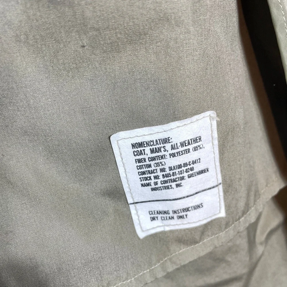 VTG Greenbrier Industries Coat Mens L Tan All Weather Trench Belted Military 80s